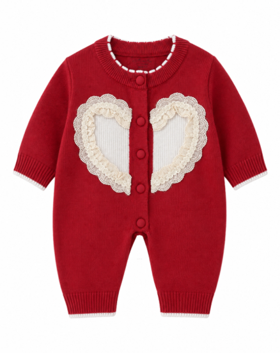 Salopetă tricotată pentru bebeluși, Toamna-Iarna, Cu Broderie, Rosu [3]