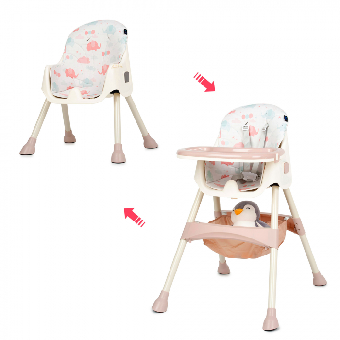 Scaun de masa 2 in 1 Juju Eat&Smile, Pink-Elephants [10]