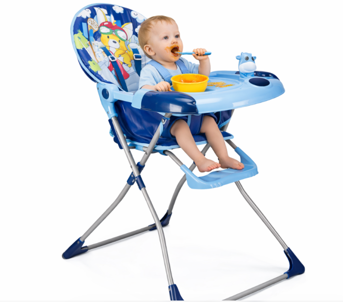 Scaun de masa pentru copii si bebe, Pliabil, Centura de siguranta, Masuta detasabila, Cu jucarie si suport de pahar, Albastru [4]
