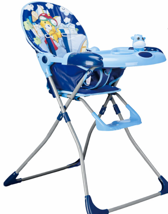 Scaun de masa pentru copii si bebe, Pliabil, Centura de siguranta, Masuta detasabila, Cu jucarie si suport de pahar, Albastru [3]