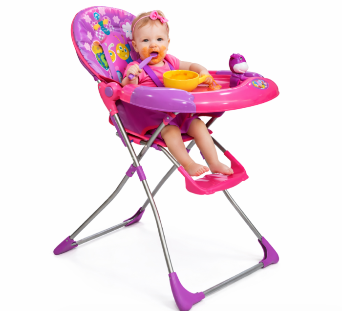 Scaun de masa pentru copii si bebe, Pliabil, Centura de siguranta,  Masuta detasabila, Cu jucarie si suport de pahar, Roz [3]