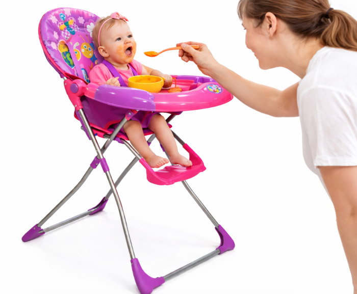 Scaun de masa pentru copii si bebe, Pliabil, Centura de siguranta,  Masuta detasabila, Cu jucarie si suport de pahar, Roz [4]