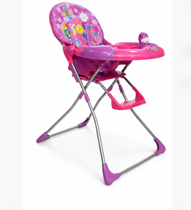 Scaun de masa pentru copii si bebe, Pliabil, Centura de siguranta,  Masuta detasabila, Cu jucarie si suport de pahar, Roz [2]