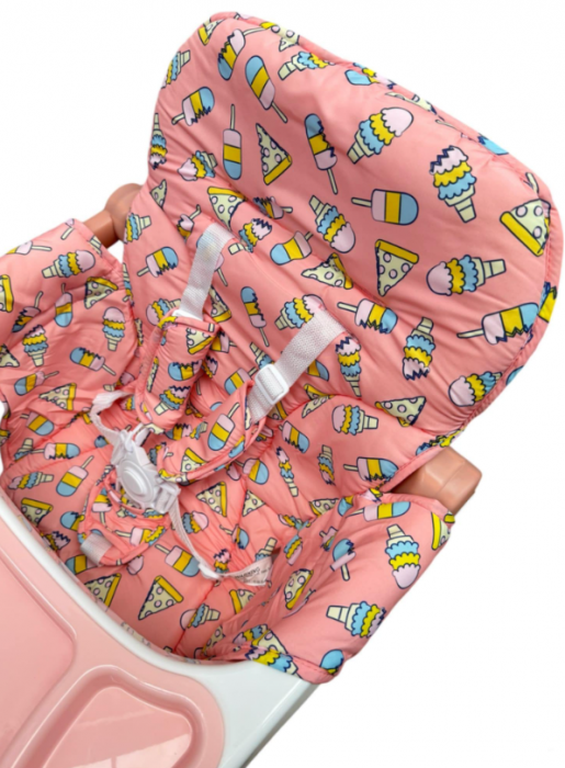 Scaun de masa, spatar dublu, cu roti din silicon, blocabile, pliabila, roz [3]