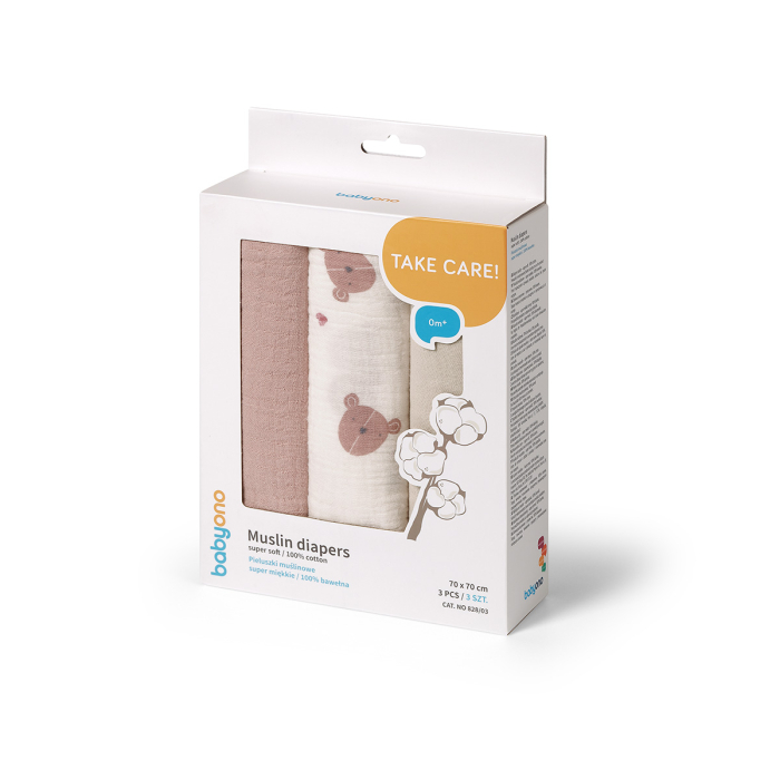 Scutece din muselina super soft multicolor, Babyono 3BUC/SET [6]
