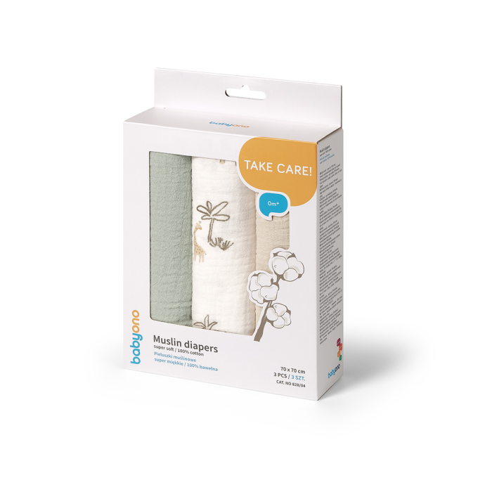 Scutece din muselina super soft multicolor, Babyono 3BUC/SET [5]
