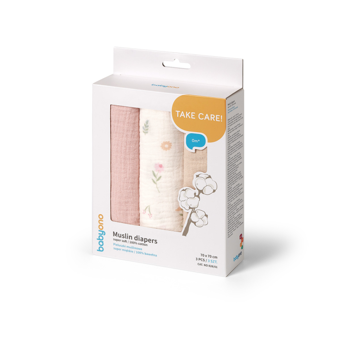 Scutece din muselina super soft multicolor, Babyono 3BUC/SET [3]