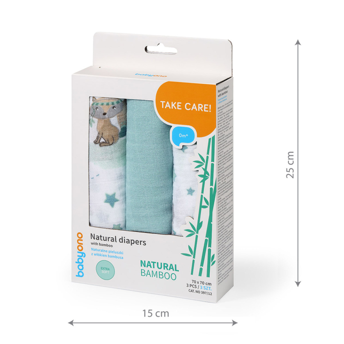 Scutece muselina natural, set 3 bucati, 70%bambus si 30%bumbac, 70x70 cm, Babyono [4]