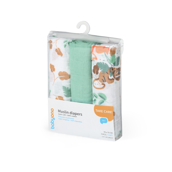 Scutece muselina super soft, set 3 bucati, 100% bumbac, 70x70 cm, Babyono [2]