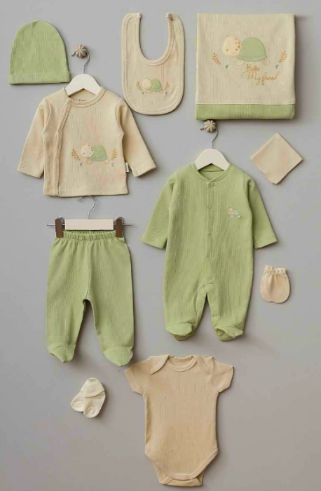 Set 10 piese, Bumbac organic, Lucky Turtle, Green [2]