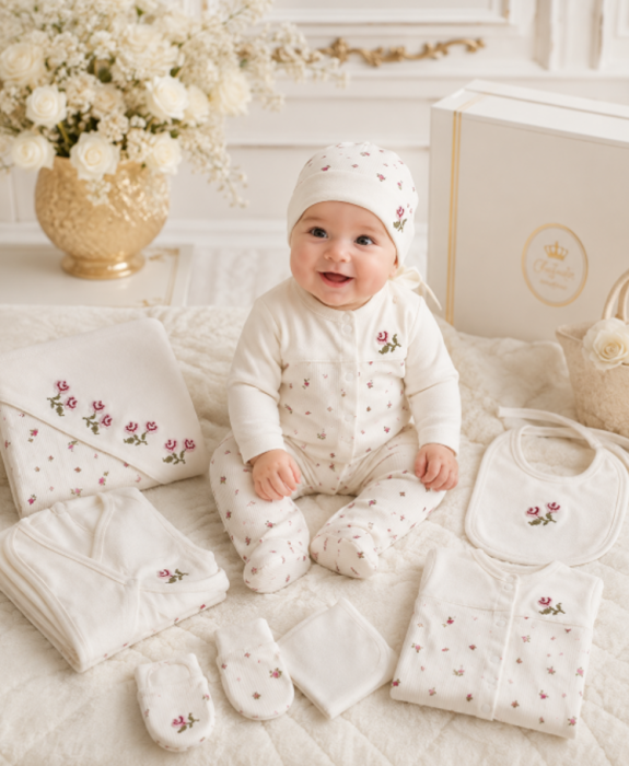 Set 10 piese, Bumbac organic, Model traditional, 0-3 luni [2]