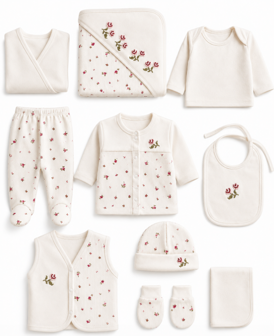 Set 10 piese, Bumbac organic, Model traditional, 0-3 luni [3]