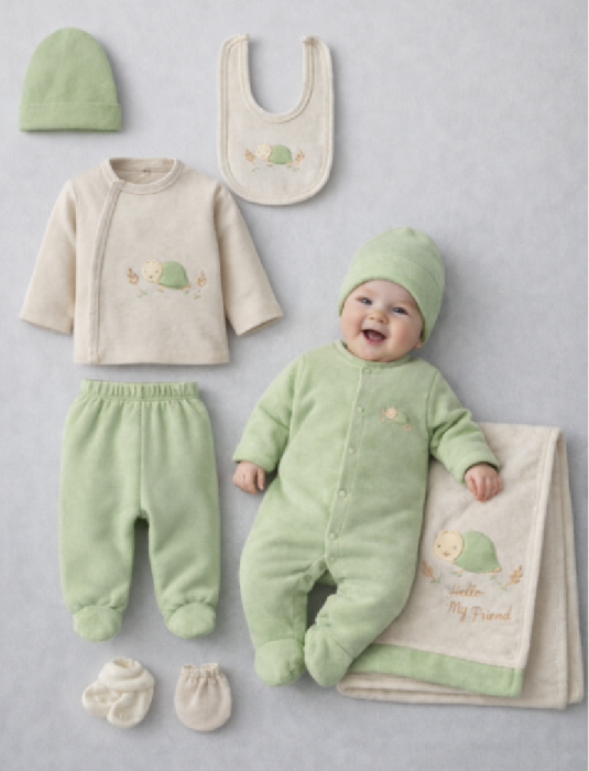 Set 10 piese, Bumbac organic pieptanat, Vintage Green [3]