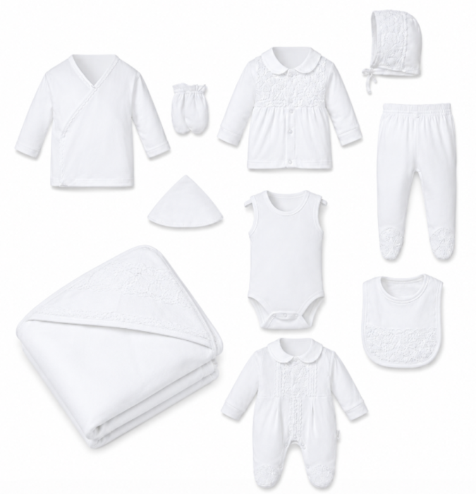 Set maternitate, cu broderie, alb [2]