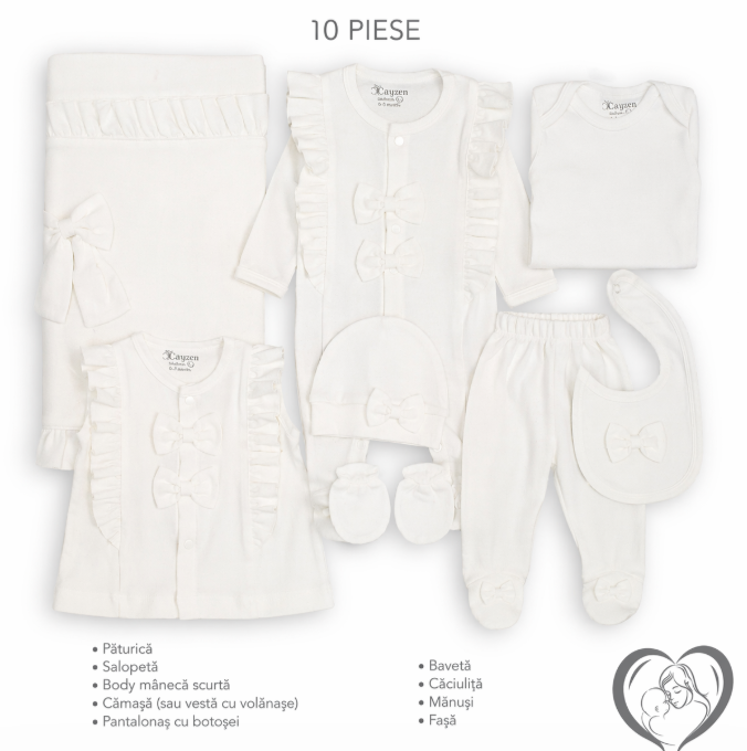 Set 10 piese, Nou născut Cayzen 0-3 Luni, Bumbac, cu fundite [2]