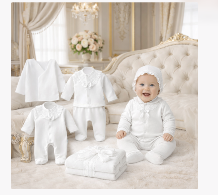 Set 10 piese, Nou născut Con con 0-3 Luni, Bumbac organic, Volant, Alb [4]