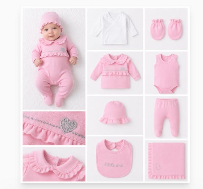Set 10 piese, pentru nou-născut 0-3 luni, Colectie Lux, Roz [2]