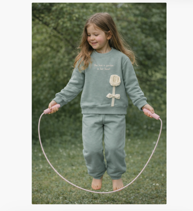 Set 2 piese, haine fete, Floare 3D, verde [2]