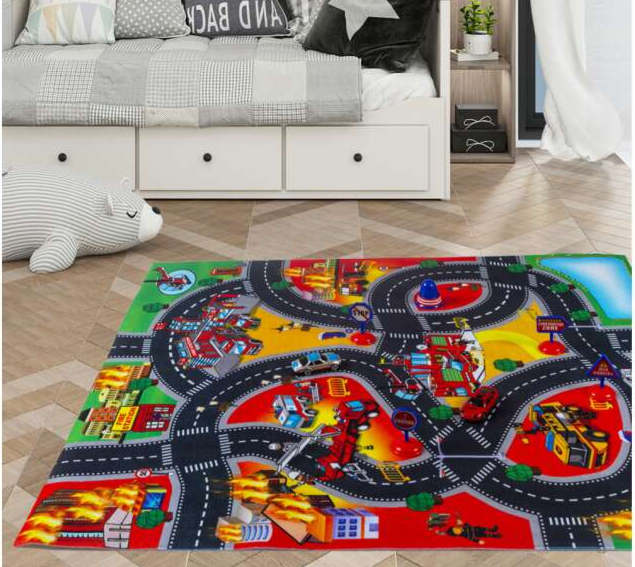 Set 3 masinute si mocheta tip covor de joaca pentru copii, model cu stingere incendiu in oras [4]