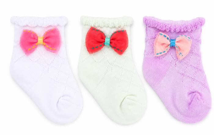 Set 3 perechi șosete bebe cu fundiță decorativă – confort și delicatețe pentru cei mici [2]