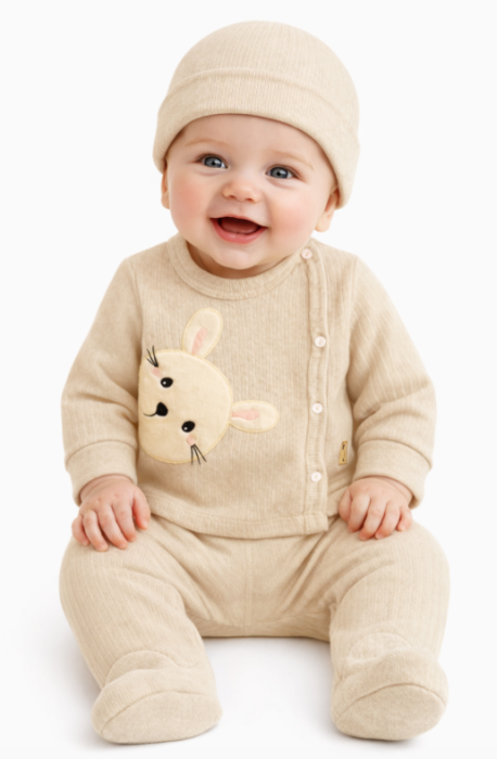 Set 3 piese, 0-3 luni, iepurasul curios, bej [2]