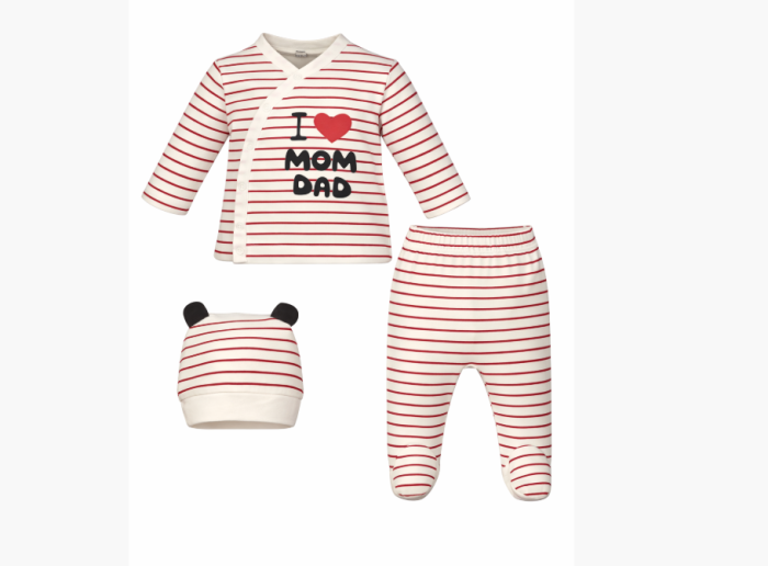 Set 3 piese, 0-3 luni, Imi iubesc parintii, Alb-rosu [2]