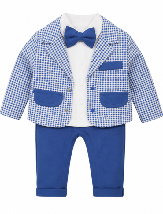 Set 3 piese, costum elegant usor matlasat, cu papion, Albastru [2]