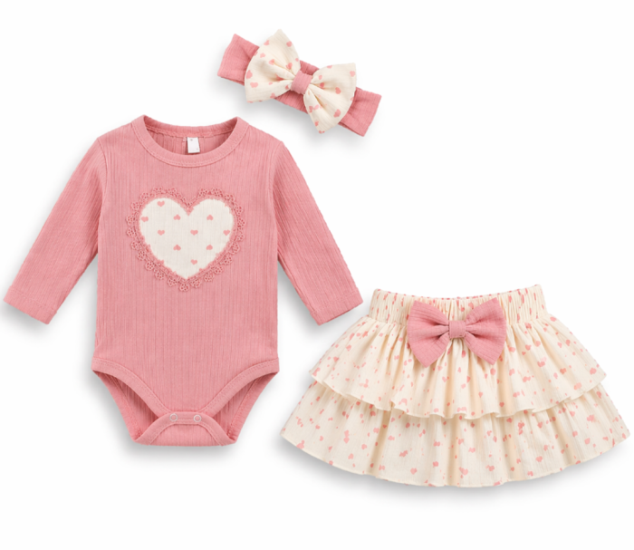 Set 3 piese, cu fustita, roz [2]