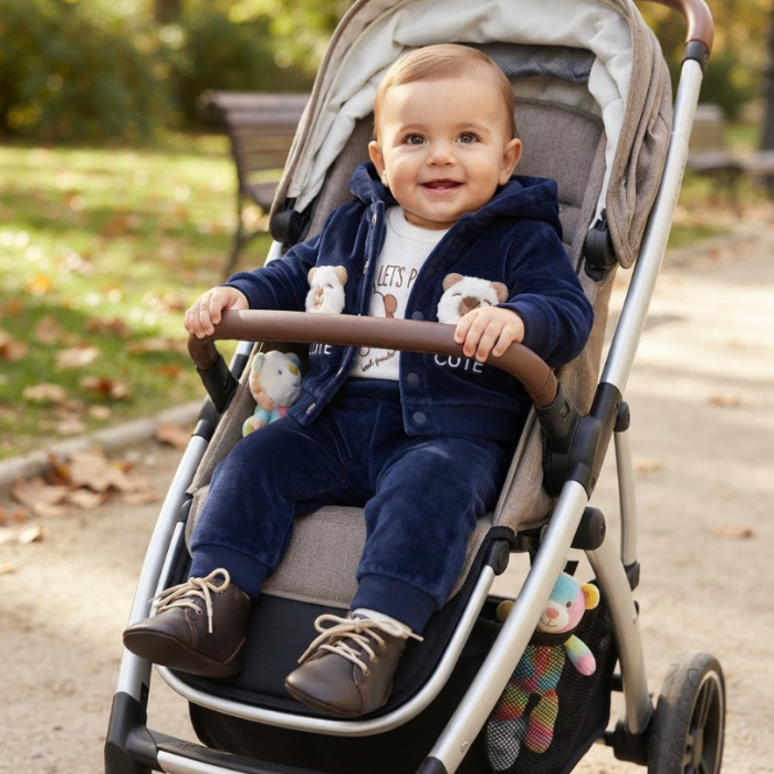 Set 3 piese din catifea pentru bebeluși – Hanorac cu glugă, pantaloni și body, Bleumarin [3]