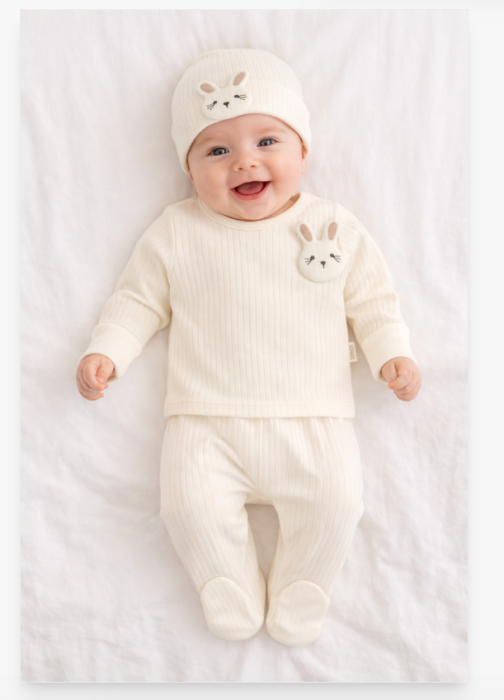 Set 3 piese, Iepuras 3D, Alb, 0-3 luni [3]