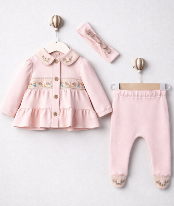 Set 3 piese, Model Vintage, Cu accesorii brodate, 0-3 luni [5]