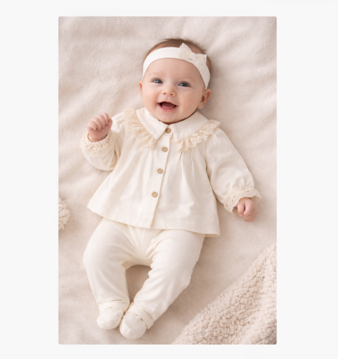 Set 3 piese, Model Vintage, Cu accesorii din dantela, deschidere pe piept, 0-3 luni [2]