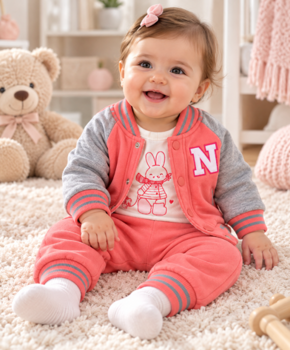 Set 3 piese pentru bebe, Vătuit, Hanorac, body cu mânecă lungă și pantaloni, American girl [3]