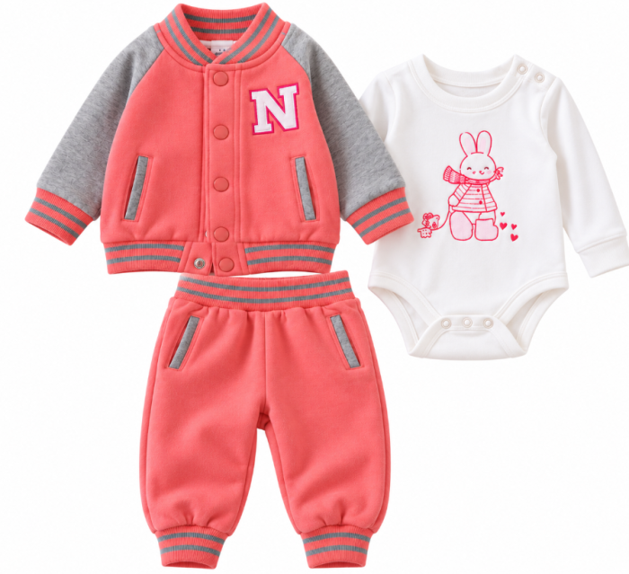 Set 3 piese pentru bebe, Vătuit, Hanorac, body cu mânecă lungă și pantaloni, American girl [2]