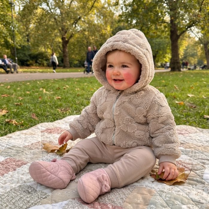 Set 3 piese pentru bebeluși – Geaca cu glugă, pantaloni și bluză cu mânecă lungă, Cappuccino [3]