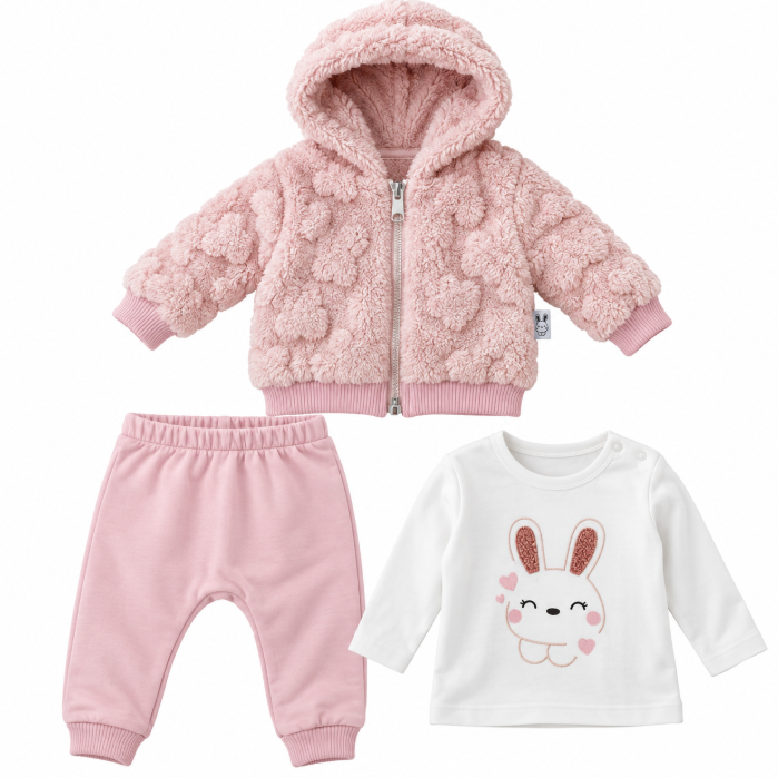 Set 3 piese pentru bebeluși – Geaca cu glugă, pantaloni și bluză cu mânecă lungă, Roz [4]