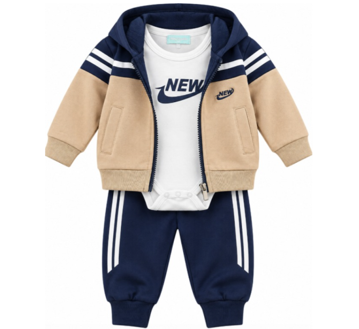 Set 3 piese pentru bebeluși – hanorac, body și pantaloni, Bej [2]