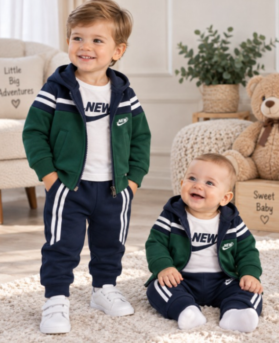 Set 3 piese pentru bebeluși – hanorac, body și pantaloni, Verde [2]