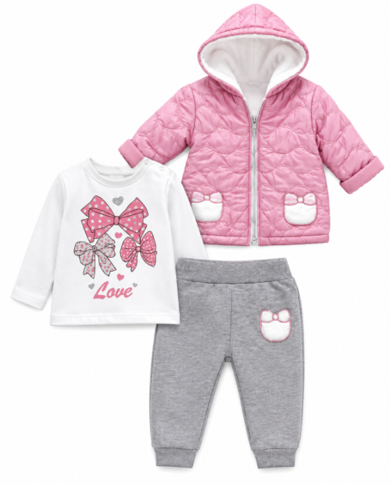 Set 3 piese pentru fetițe – geacă matlasată, bluză și pantaloni [2]