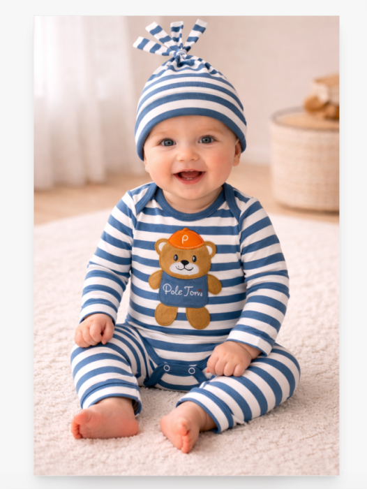 Set 3 piese, Ursulet cu sapca, albastru [2]