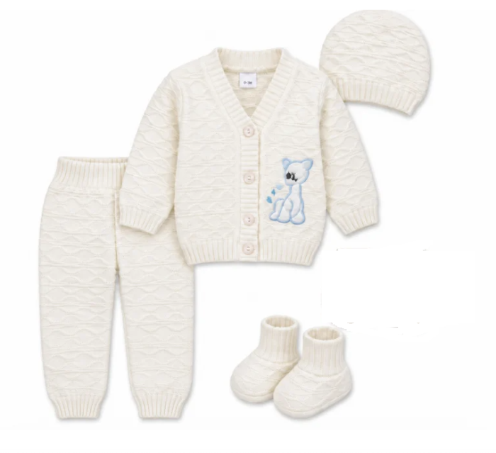 Set 4 piese tricotat, pentru bebe, Alb-Bleu [2]