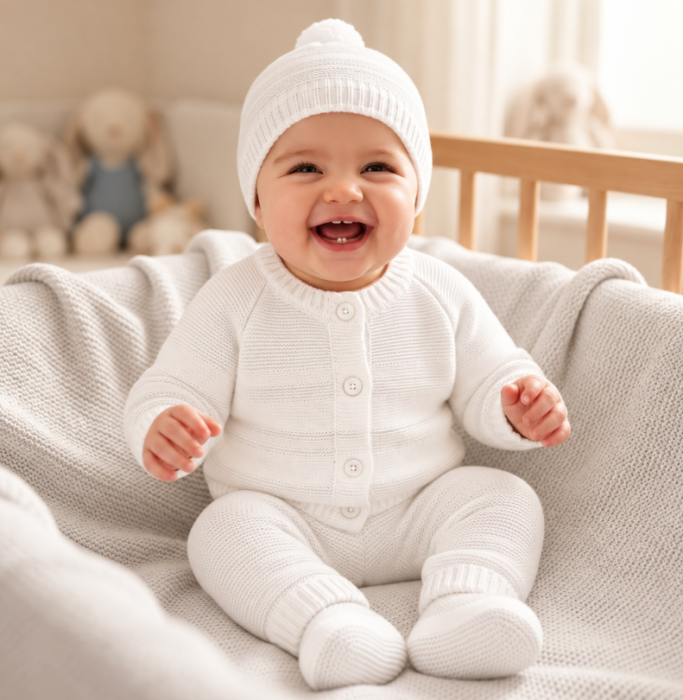 Set 4 piese tricotat, pentru bebe, Bubu, Alb [5]