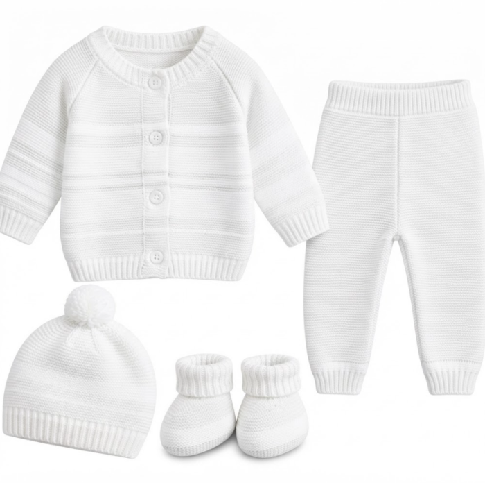Set 4 piese tricotat, pentru bebe, Bubu, Alb [4]