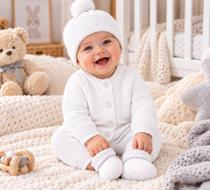 Set 4 piese tricotat, pentru bebe, Bubu, Alb [2]