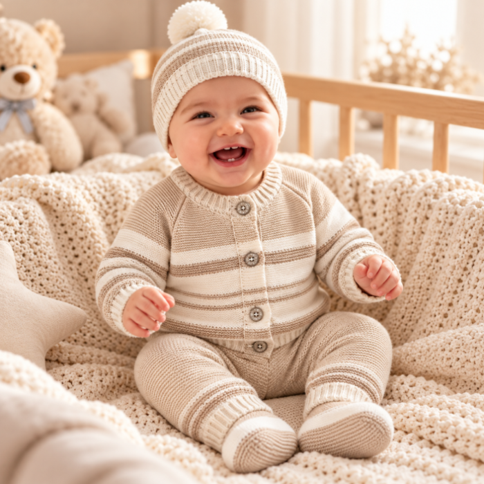 Set 4 piese tricotat, pentru bebe, Bubu, bej [3]