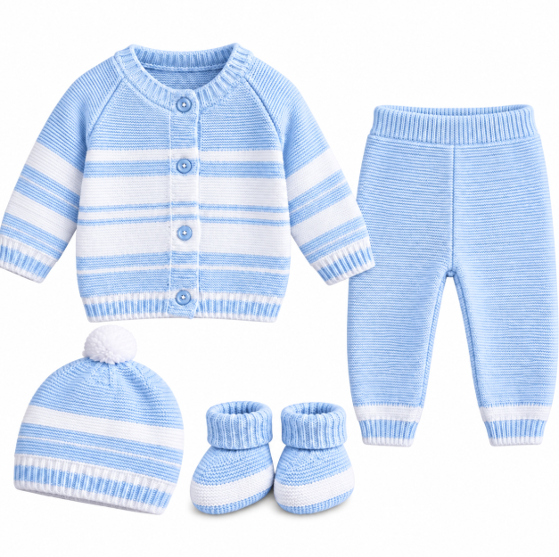 Set 4 piese tricotat, pentru bebe, Bubu, Bleu [2]