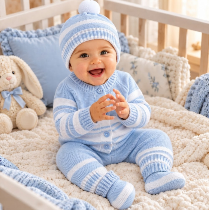 Set 4 piese tricotat, pentru bebe, Bubu, Bleu [4]