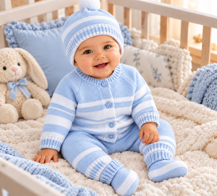 Set 4 piese tricotat, pentru bebe, Bubu, Bleu [5]