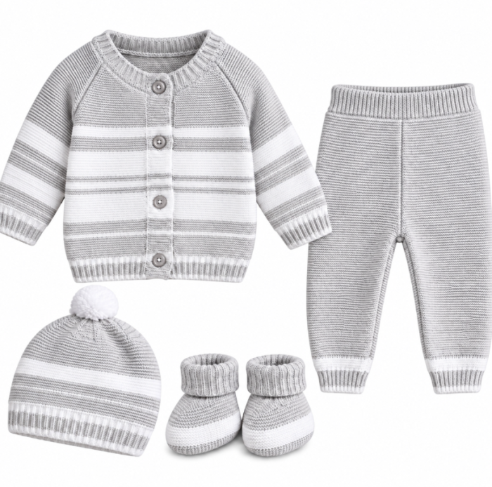 Set 4 piese tricotat, pentru bebe, Bubu, Gri cald [3]