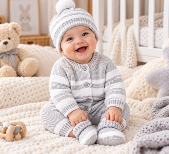Set 4 piese tricotat, pentru bebe, Bubu, Gri cald [5]